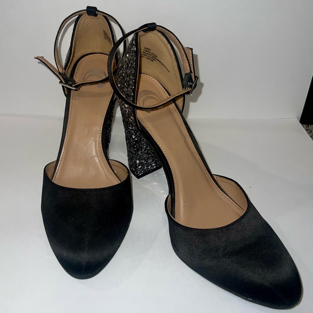 Satin and Glitter Block Heels